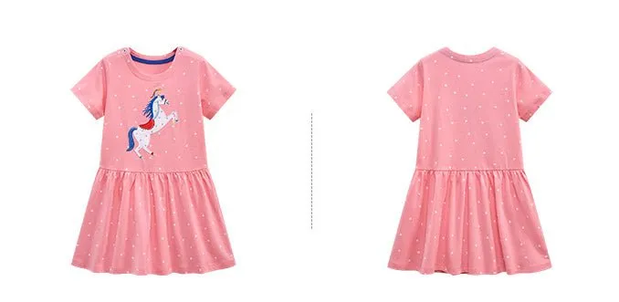 Toddler/Kid Girl's Short Sleeve Stars and Unicorn Design Pink Dress