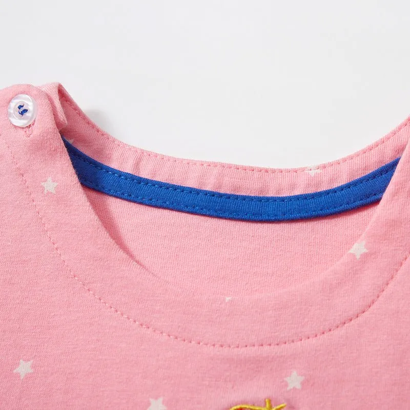 Toddler/Kid Girl's Short Sleeve Stars and Unicorn Design Pink Dress