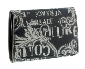 Versace Jeans Couture Black White Baroque Print Compact Snap On ID Hoder Wallet